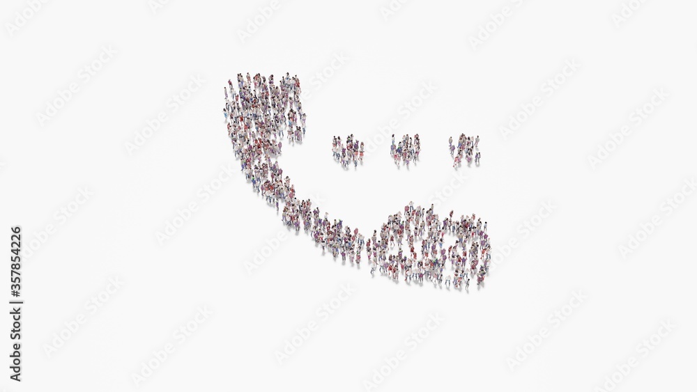 3d rendering of crowd of people in shape of symbol of phone on white background isolated 3d rendering of crowd of people in shape of symbol of phone on white background isolated