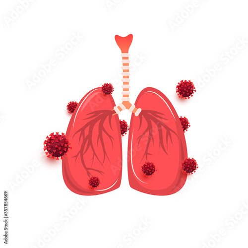 Flat design coronavirus pneumonia and lung infection by the virus. Disease, cancer and treatment concept.