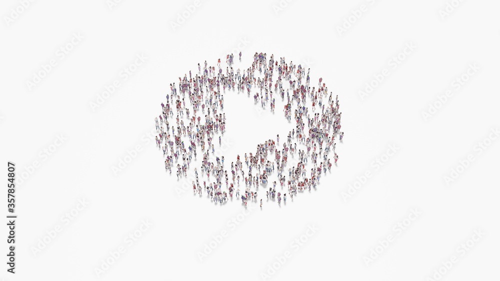 3d rendering of crowd of people in shape of symbol of play button on white background isolated 3d rendering of crowd of people in shape of symbol of play button on white background isolated