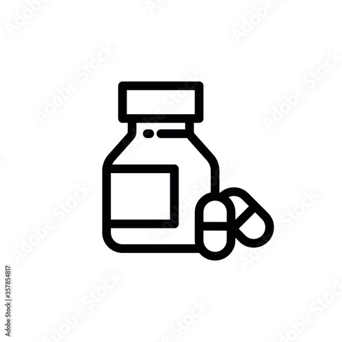 Pill glass, capsule line flat vector icon for mobile application, button and website design. Illustration isolated on white background. EPS 10 design, logo, app, infographic.