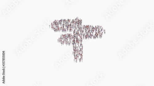 3d rendering of crowd of people in shape of symbol of pointer on white background isolated