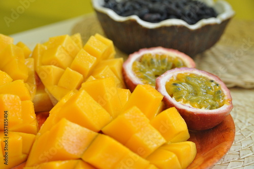 Thai fresh fruit mango and passionfruit 