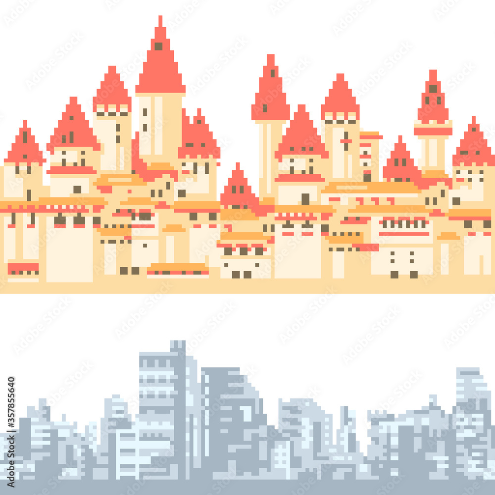 vector pixel art isolated city horizontal loop