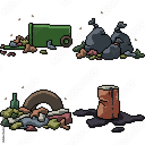 vector pixel art isolated junk garbage