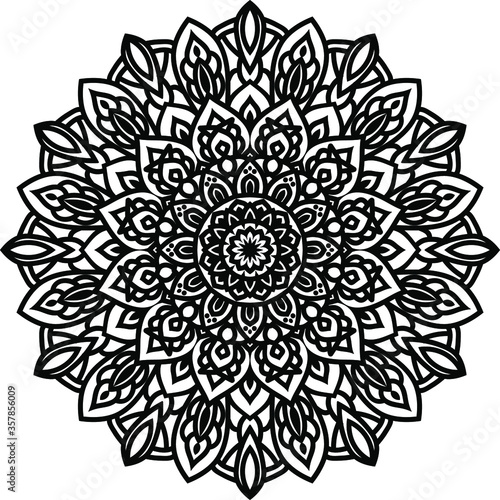 Circular pattern mandala art decoration elements for meditation poster, adult coloring book page, tattoo, henna, mehndi 