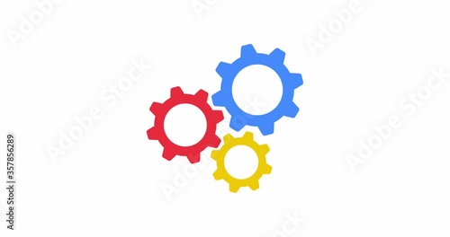 Gear icon vector. Original colorful flat logo on a white background. Google color. Loop animation 4K