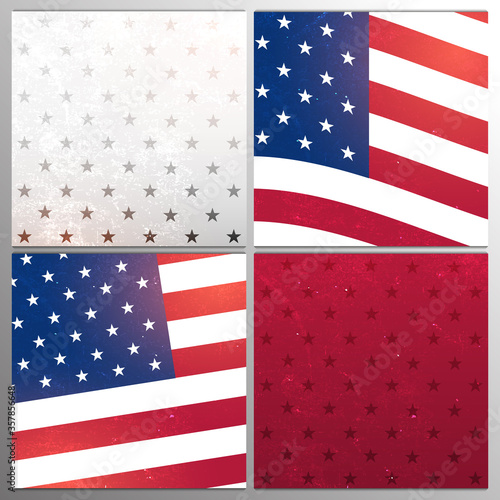 Set of Backgrounds with USA flag. Vector grange illustration.