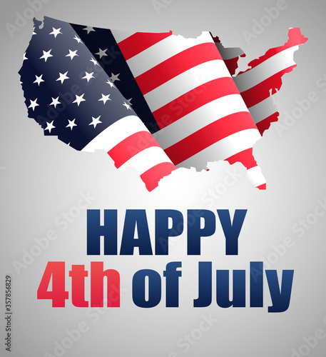 4th of July with USA map flag, Independence Day Banner Vector illustration.