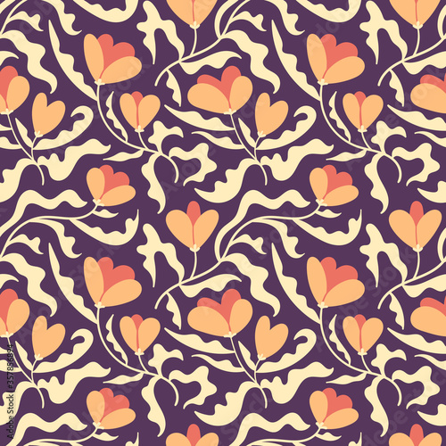 Ornament plant hand drawn seamless pattern. Ideal for background, wallpaper, textile, backdrop, wrapping paper. Pattern design.