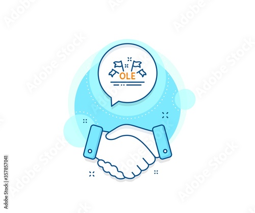 Championship with flags sign. Handshake deal complex icon. Ole chant line icon. Sports event symbol. Agreement shaking hands banner. Ole chant sign. Vector
