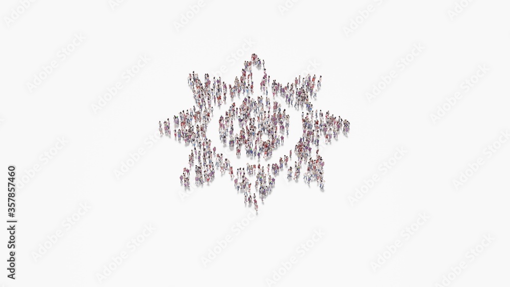 3d rendering of crowd of people in shape of symbol of sun on white background isolated 3d rendering of crowd of people in shape of symbol of sun on white background isolated
