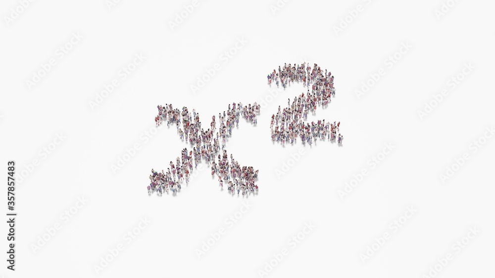 3d rendering of crowd of people in shape of symbol of superscript on white background isolated