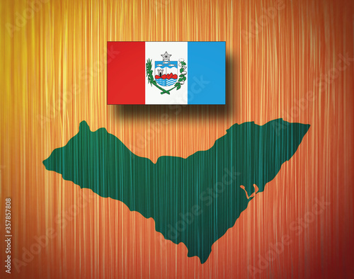 Map and flag of the province of Alagoas, Brazil, on a wooden background, 3D illustration