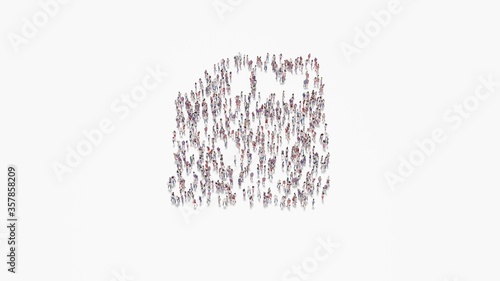 3d rendering of crowd of people in shape of symbol of technology on white background isolated
