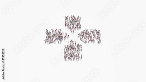 3d rendering of crowd of people in shape of symbol of technology on white background isolated