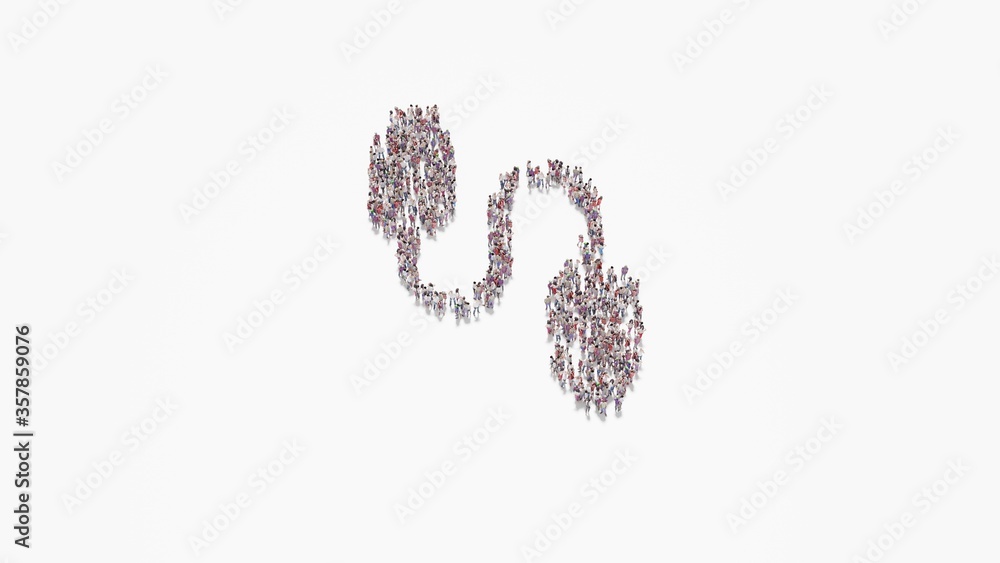 3d rendering of crowd of people in shape of symbol of usb cable on white background isolated