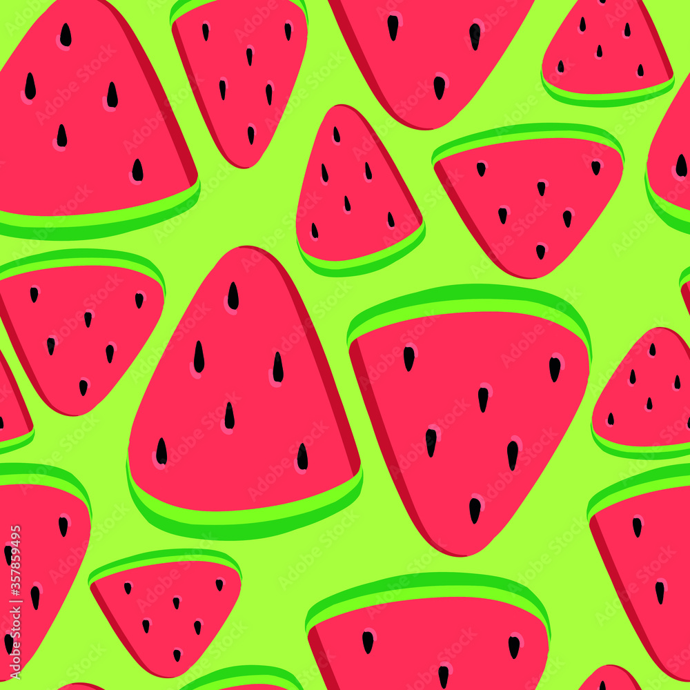 Hand drawn seamless watermelon pattern on the green background Hand drawn seamless watermelon pattern on the green background