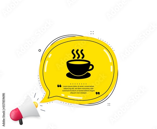 Coffee drink icon. Quote speech bubble. Hot cup sign. Fresh beverage symbol. Quotation marks. Classic cappuccino icon. Vector