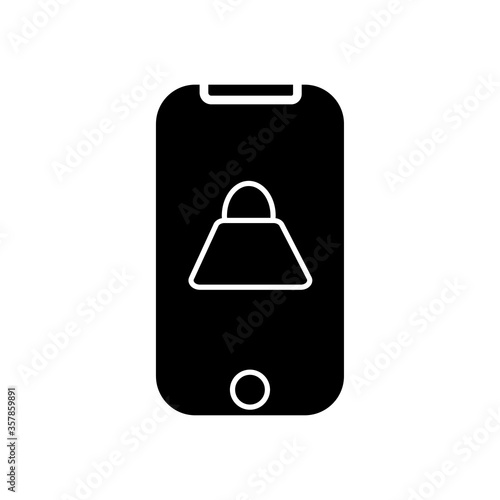 Online shopping smartphone black icon on white background
