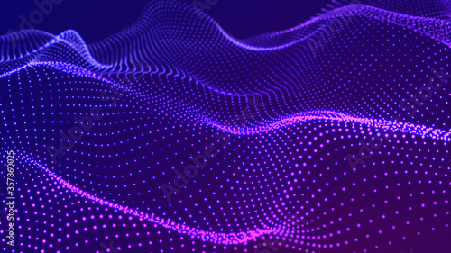 Futuristic wave with points and lines. Big data. Dynamic wave background. 3d rendering