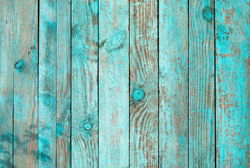 Weathered blue wooden background texture. Shabby wood teal or turquoise green painted. Vintage beach wood backdrop.
