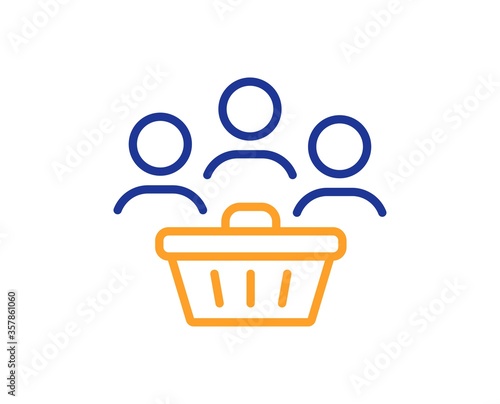 Buyers with shopping cart line icon. Customers group sign. Supermarket clients symbol. Colorful thin line outline concept. Linear style buyers icon. Editable stroke. Vector