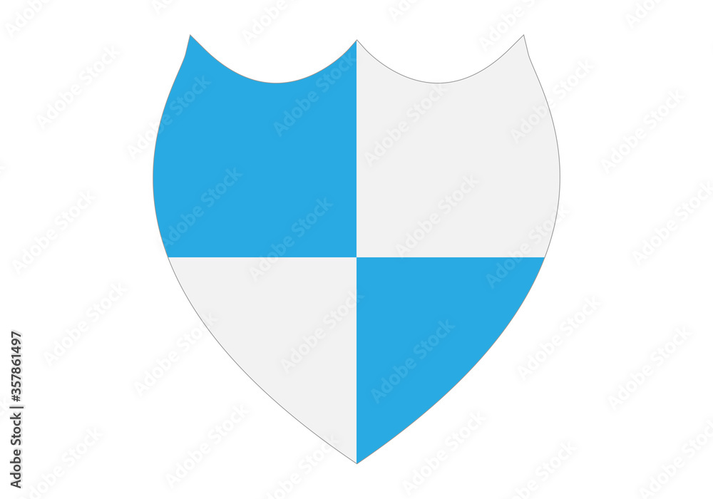 Icono de escudo azul y blanco en fondo blanco. Icono de escudo azul y blanco en fondo blanco.