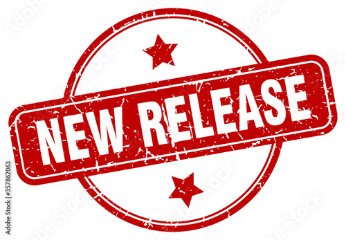new release grunge stamp. new release round vintage stamp
