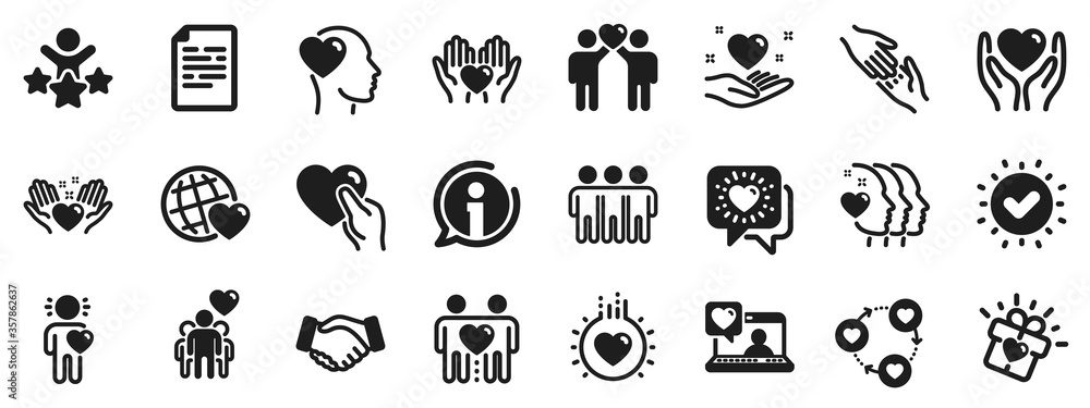 Interaction, Mutual understanding and assistance business. Friendship and love icons. Trust handshake, social responsibility, mutual love icons. Trust friends, partnership. Vector