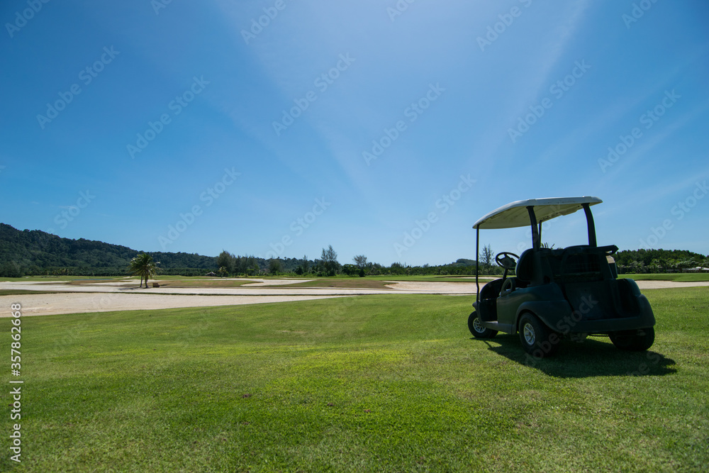 Golf carts on a road of golf course