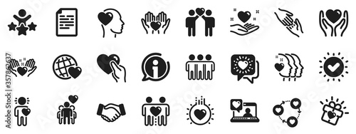 Interaction, Mutual understanding and assistance business. Friendship and love icons. Trust handshake, social responsibility, mutual love icons. Trust friends, partnership. Vector