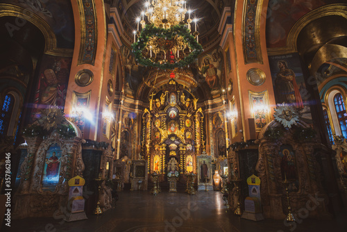 Beautiful Interior of Kazan Church The Cathedral of the Kazan Icon of the Mother of God in irkutsk city, Russia © Thananithaporn