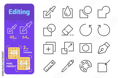 Set editing simple lines icons of painting tools