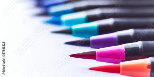 Watercolor brush pens. Macro Selective focus