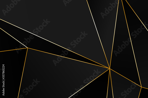 Black and grey Premium background with luxury polygonal pattern and gold triangle lines. Low poly gradient shapes luxury gold lines vector. Black Friday background, premium triangle polygons design