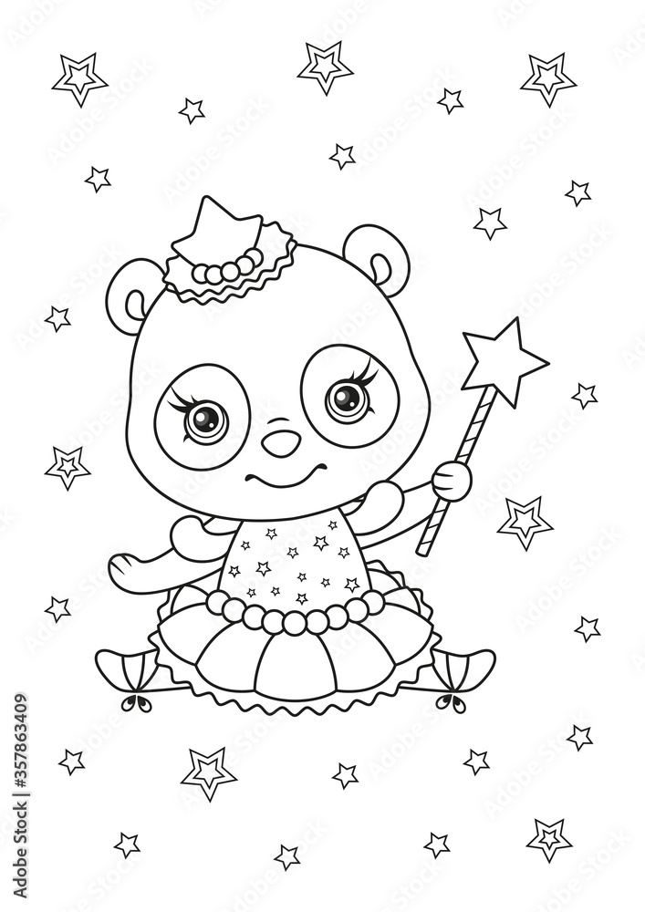 Cute Panda Ballerina Coloring Page. Outline cartoon vector illustration ...