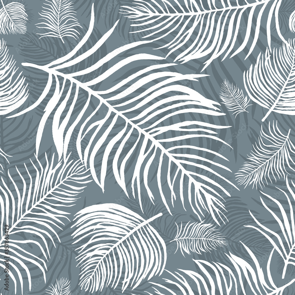 White palm leaves seamless floral pattern background. White palm leaves seamless floral pattern background.