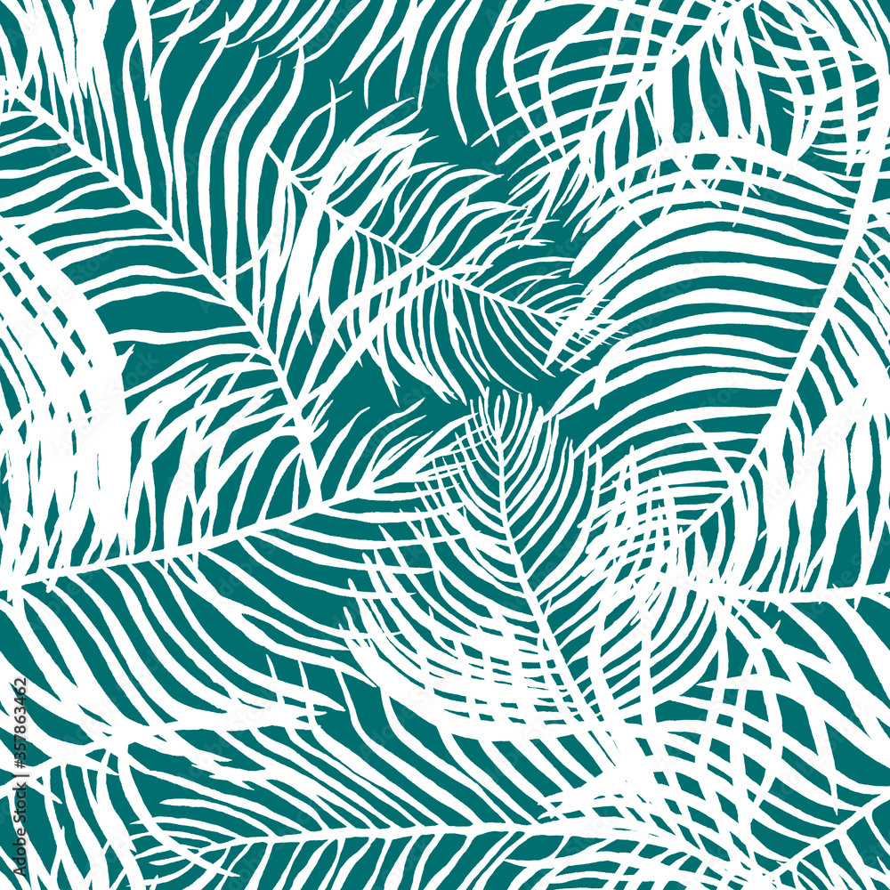 White palm leaves seamless floral pattern background.