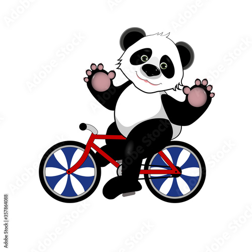 Illustration of Cheerful Panda on a Bicycle