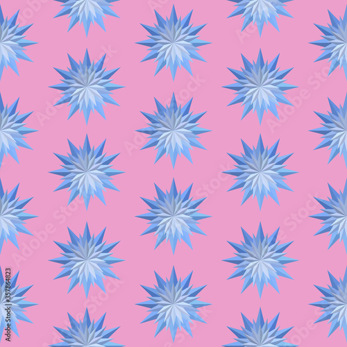 Seamless pattern with blue flowers on a pink background. Vector illustration
