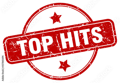 top hits grunge stamp. top hits round vintage stamp