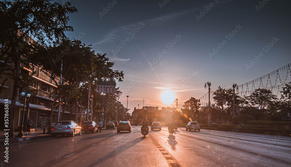 May 2020 Bangkok Thailand, Silence atmosphere in old town of Bangkok Thailand during lock down the city on Sunlight through the Pramane Ground old town Bangkok in evening time