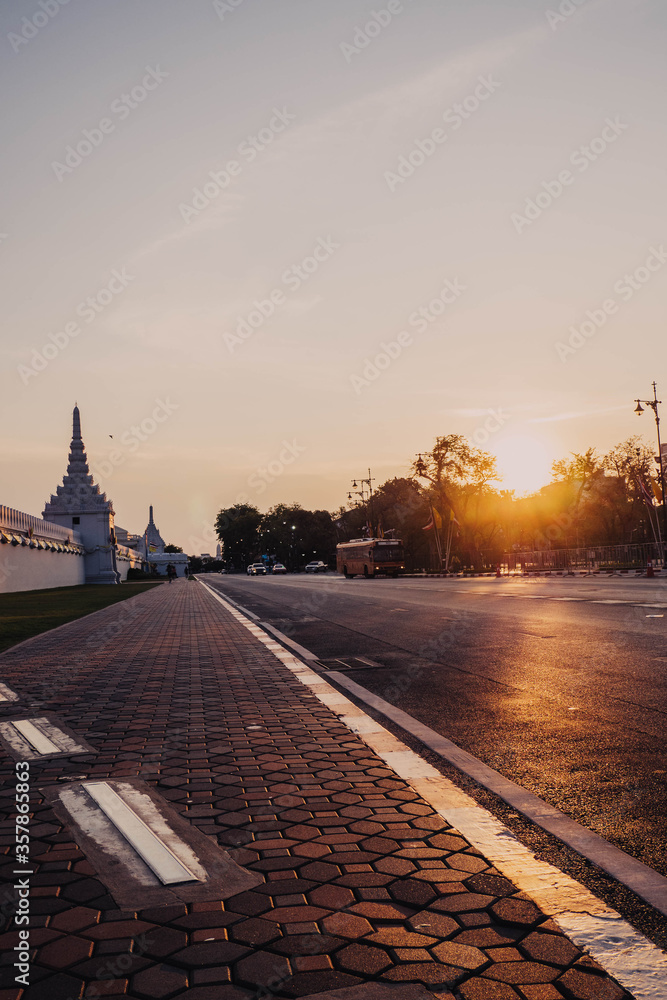 May 2020 Bangkok Thailand, Silence atmosphere in old town of Bangkok Thailand during lock down the city on Sunlight through the Pramane Ground old town Bangkok in evening time