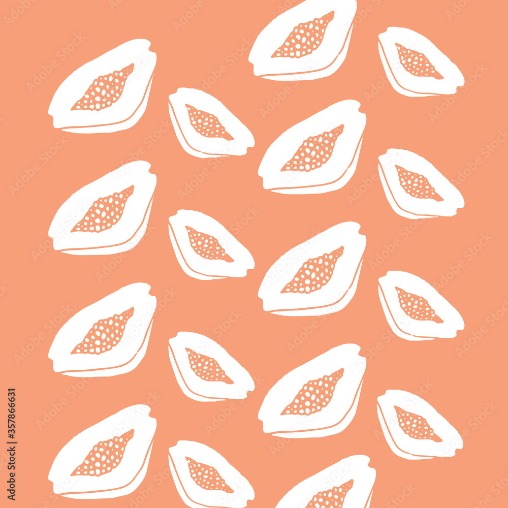 Tropical pattern with papaya vector print with exotic fruit on pastel background summer textile texture