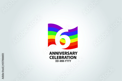 6 year anniversary celebration logotype with white number Emboss Style isolated on LGBT Colorful Flag on white grey background for invitation card, banner or flyer -vector Free Download 6 year anniversary celebration logotype with white number Emboss Style isolated on LGBT Colorful Flag on white grey background for invitation card, banner or flyer -vector - GFXLoad