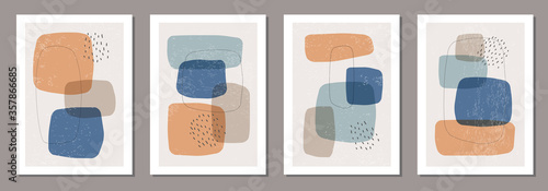 Set of minimal posters with abstract organic shapes composition in trendy contemporary collage style