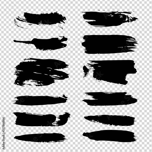 Abstract black smooth brush strokes isolated on imitation transparent background