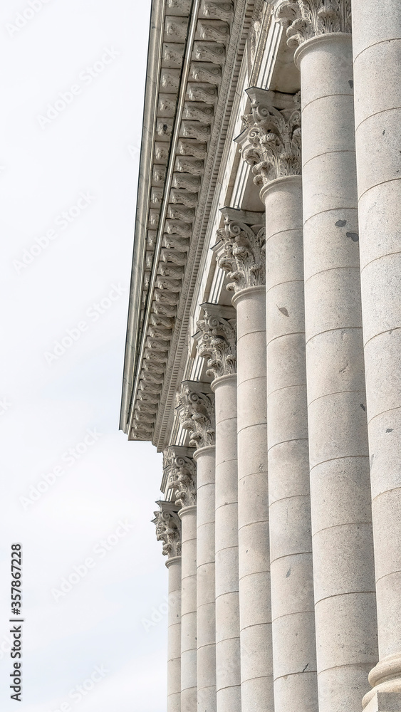Vertical Corinthian stone columns at Utah State Capital Building facade in Salt Lake City Vertical Corinthian stone columns at Utah State Capital Building facade in Salt Lake City