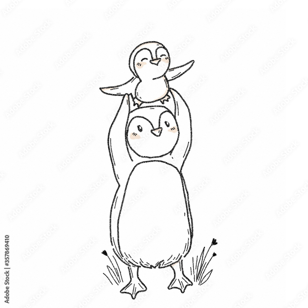 Penguin family. Dad Penguin teaches his son to fly and dream. New opportunities. Children's illustration, family psychology, cute animals, family relationships. Pictures for Instagram posts. Penguin family. Dad Penguin teaches his son to fly and dream. New opportunities. Children's illustration, family psychology, cute animals, family relationships. Pictures for Instagram posts.