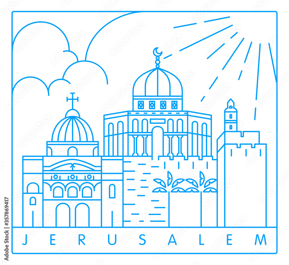 Minimal linear Jerusalem vector illustration and typography design 